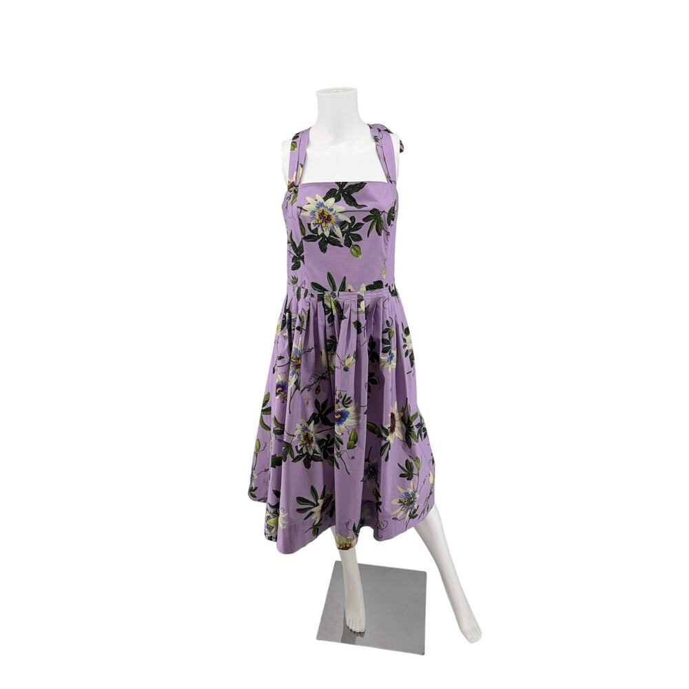 Oscar de la Renta Passionflower  Midi Dress Lavender Purple Floral Size US 12